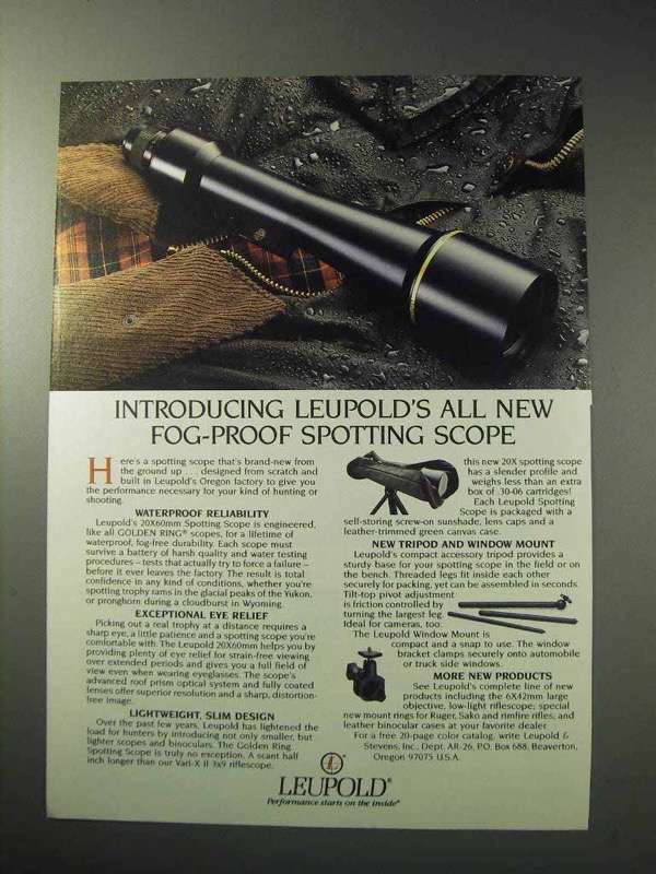 1986 Leupold Spotting Scope Ad - Fog Proof