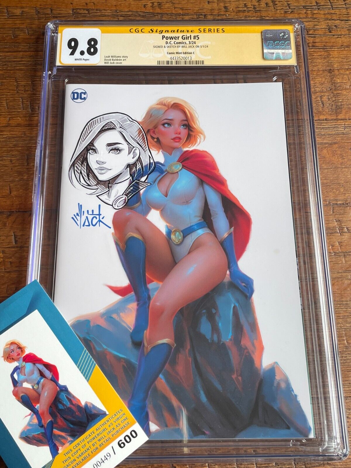 POWER GIRL #5 CGC SS 9.8 WILL JACK REMARK & SIGNED EXCL MEGACON WHITE VARIANT-C