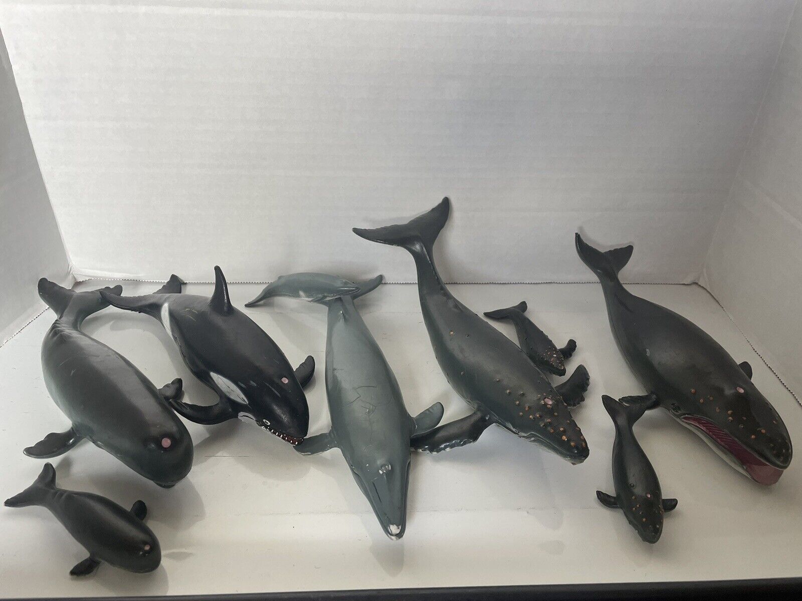 VINTAGE AAA Sea Toy Rubber Figure Killer Sperm Blue Humpback W Calves