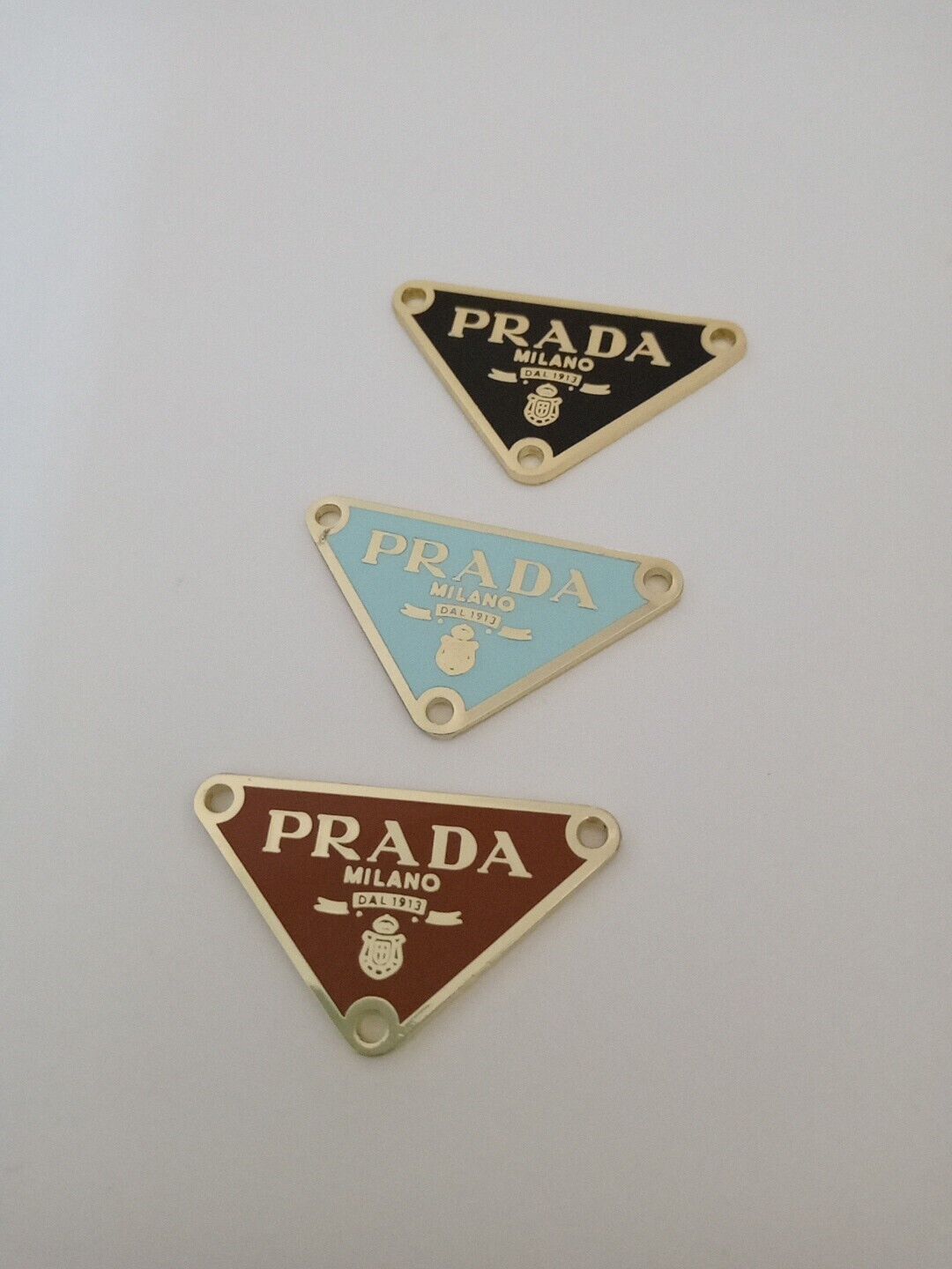Lot Of 3  Gold 38mm Prada Logo Triangle with trim Gold tone Button  Zipperpull