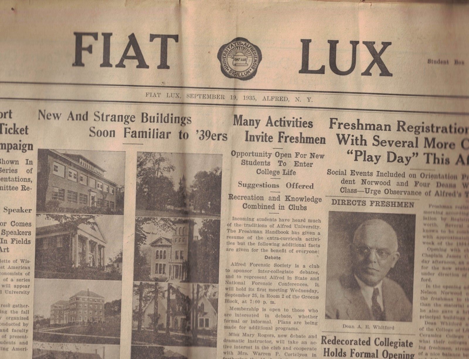 Alfred University Student Newspaper Lot of 55 The Fiat Lux  1935-1936
