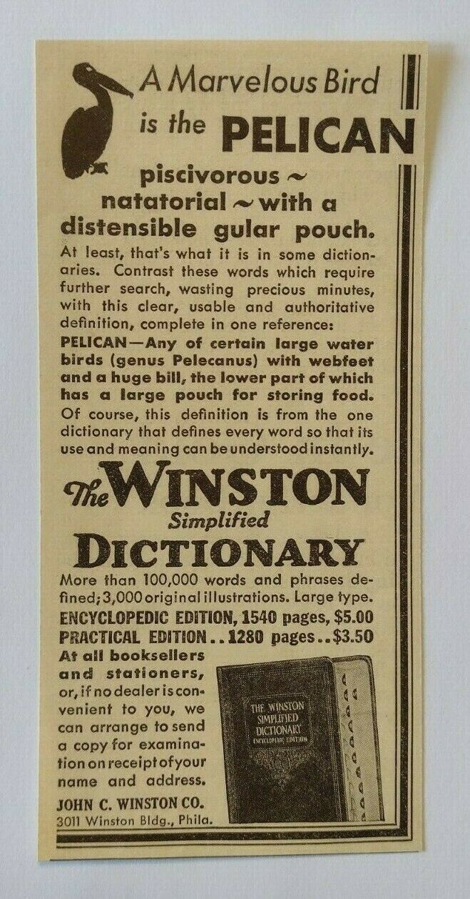 1932 Webster's Simplified Dictionary Advertisement John C. Winston Co. Philadelp