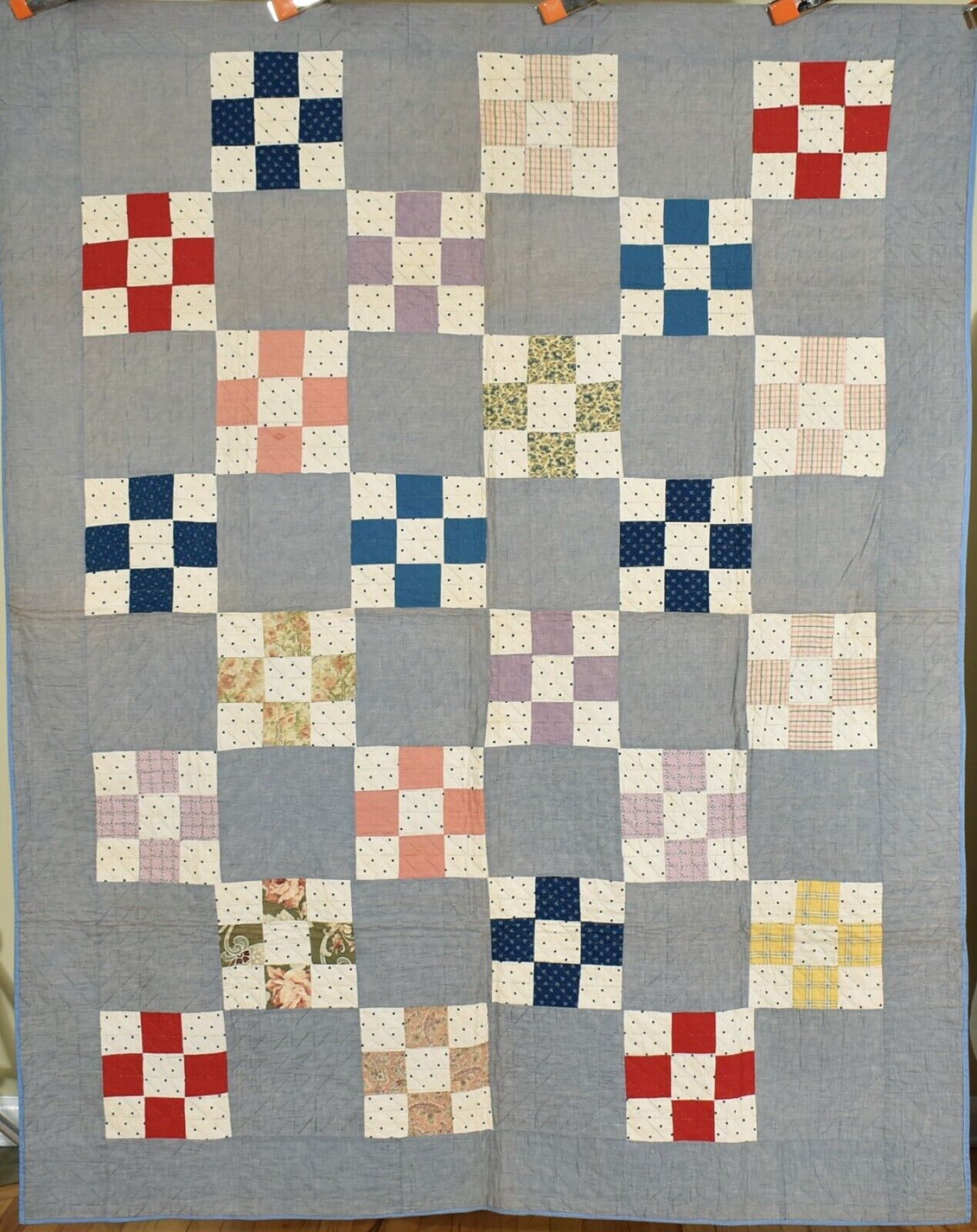Colorful Vintage 1920's Nine Patch Antique Quilt~CLASSIC DESIGN