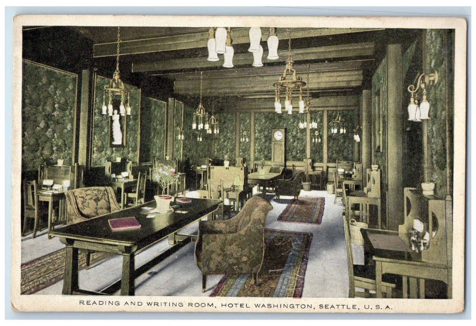c1920 Reading Writing Room Hotel Washington Seattle USA Vintage Antique Postcard