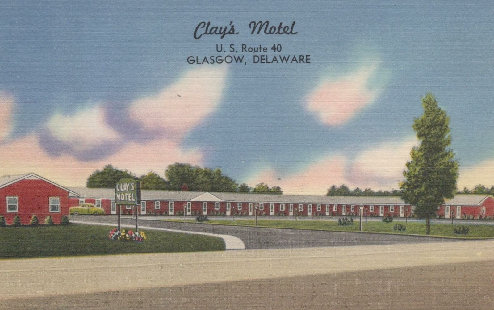 Postcard Clay\'s Motel Glasgow Delaware DE 