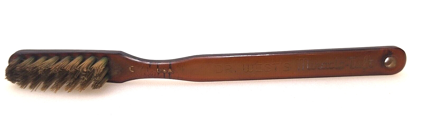 Vintage 1950s Dentist Toothbrush Dr. West\'s Miracle Tuft Brown WWII USA Made