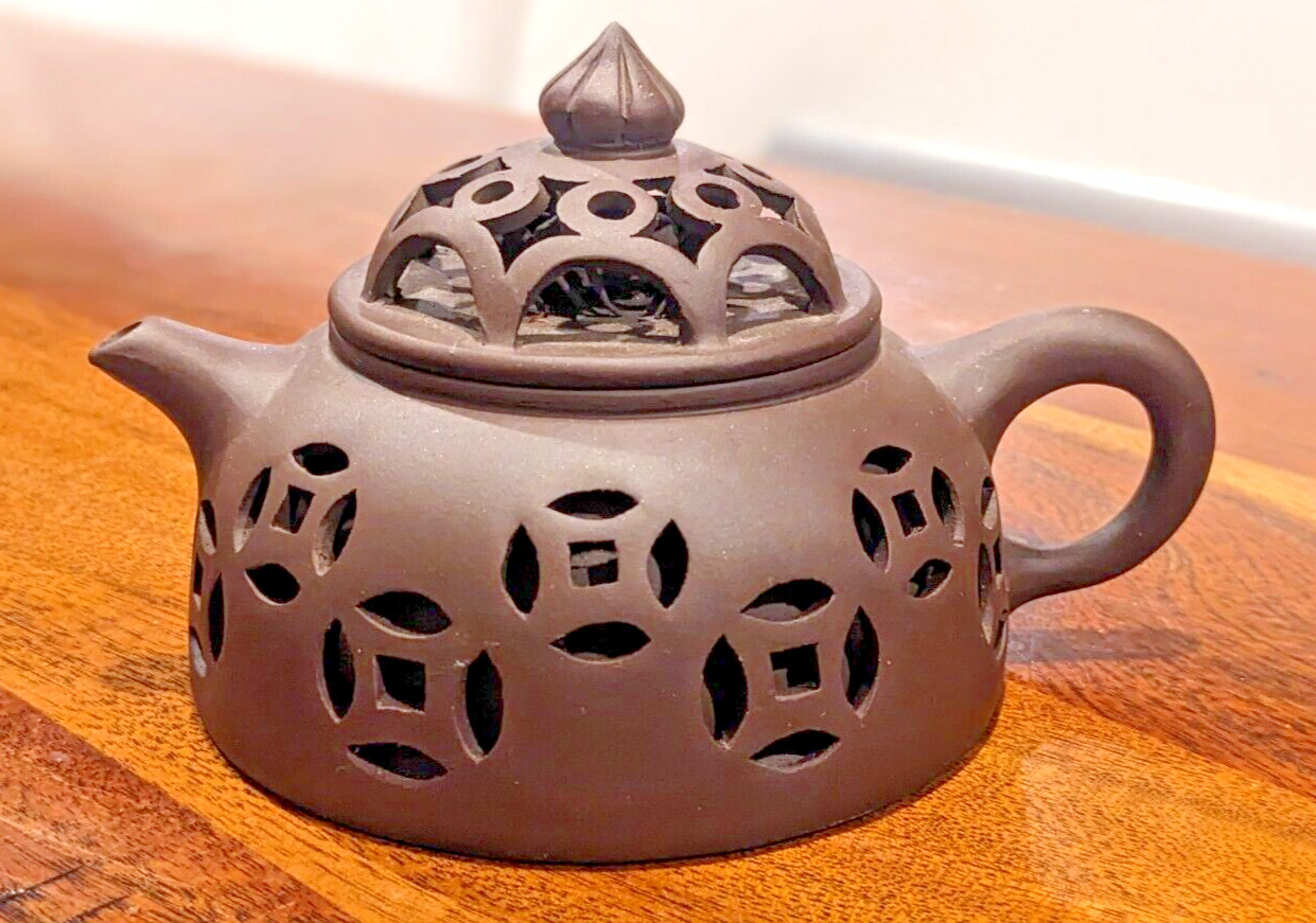 Chinese Yixing Zisha Reticulated Double Wall Clay Teapot Lid Marked