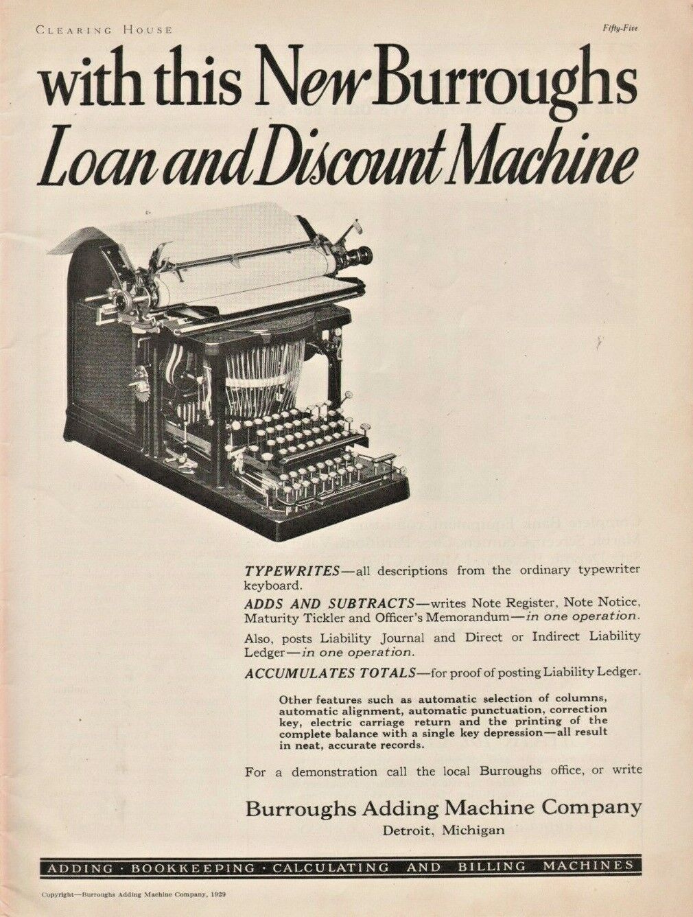 1929 Burroughs Adding Machine Company Detroit Michigan - Vintage Banking Ad