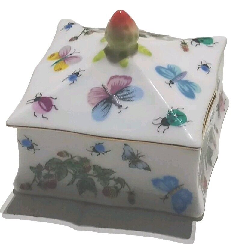 Vintage Ardalt Bone China Strawberry Butterfly Trinket Box