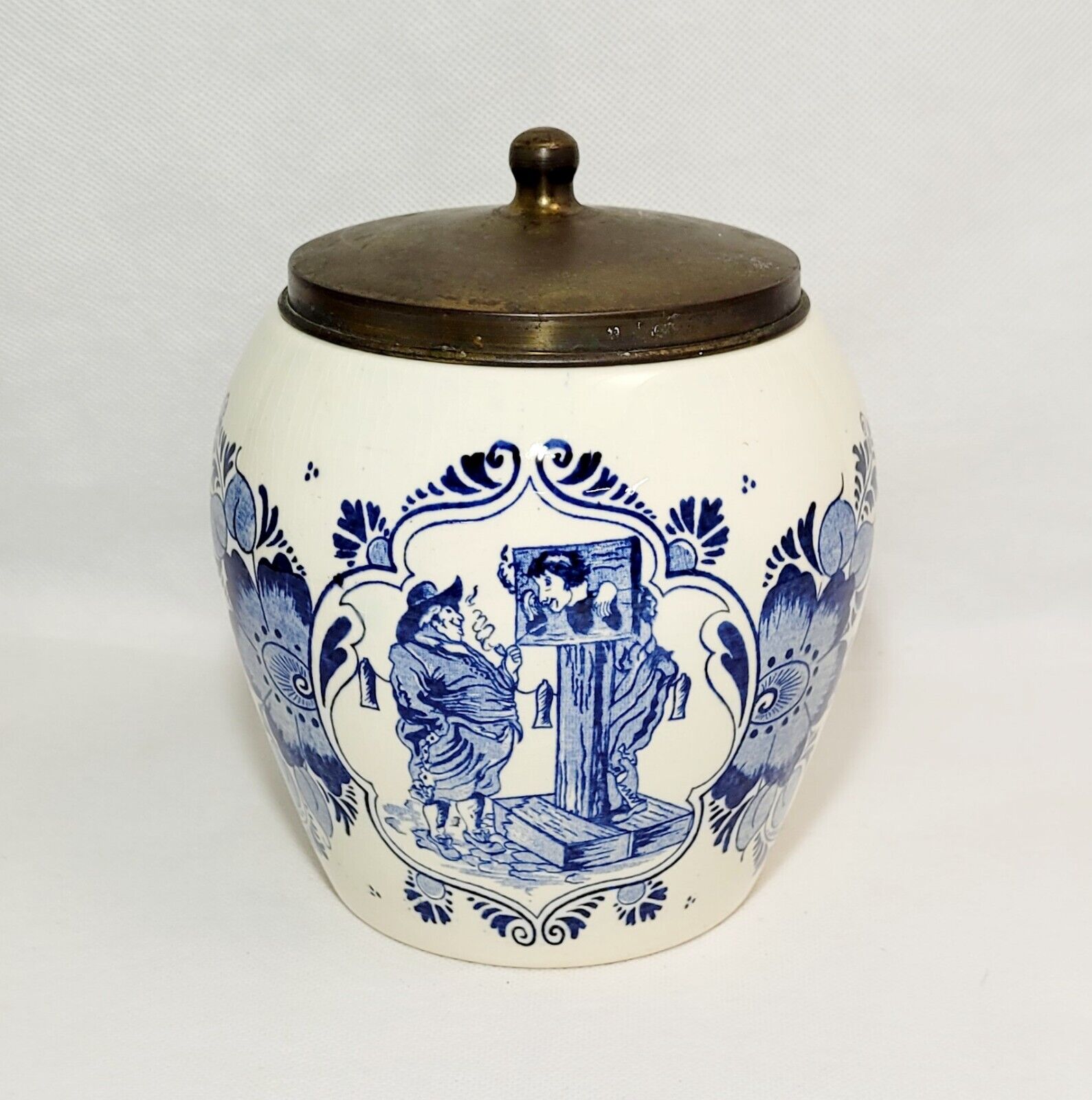 Vtg Dutch/Delft Tobacco Jar/Humidor  Blue & White Van Rossem's Toeback Anno 1750