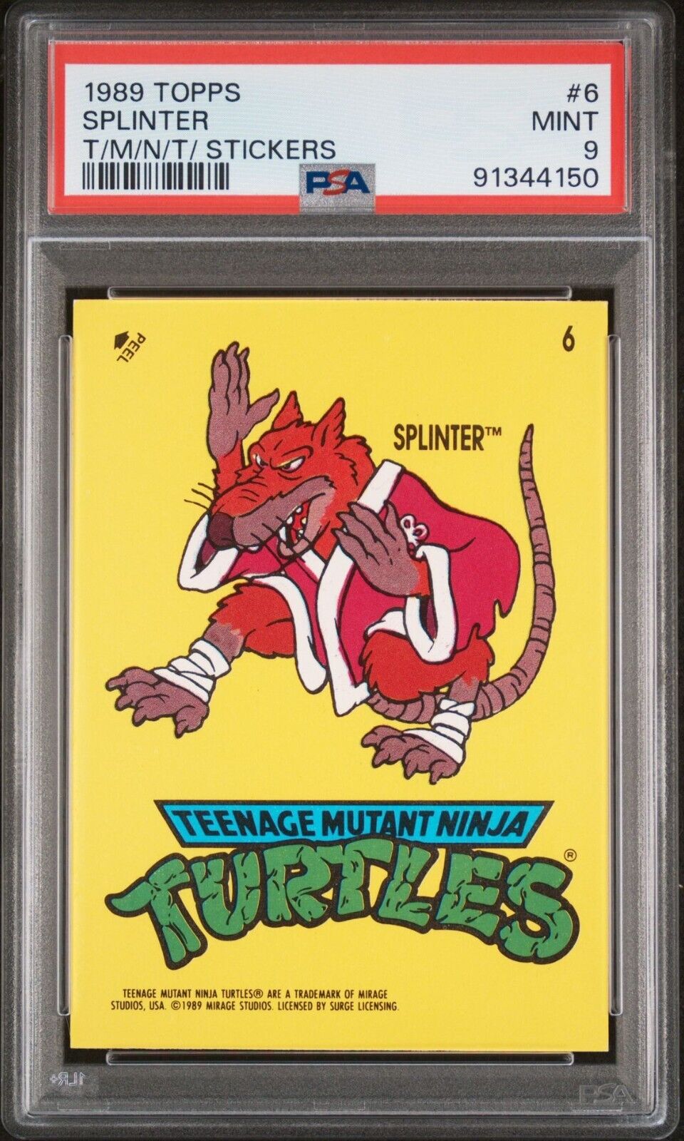 1989 Topps TMNT Ninja Turtles #6 Splinter Sticker Card PSA 10