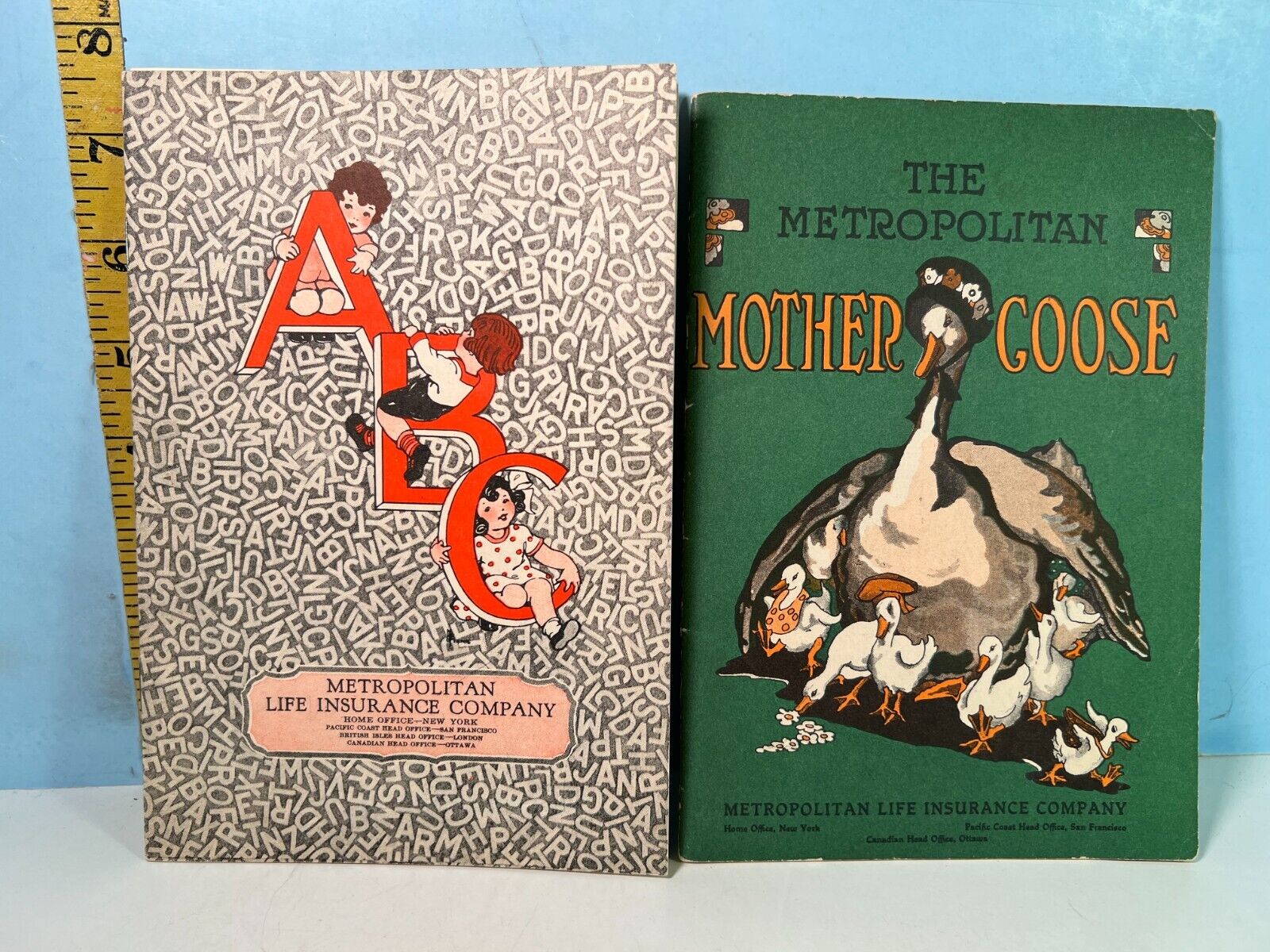 2 Vintage The Metropolitan Life Insurance Story Books Mother Goose & The ABC's