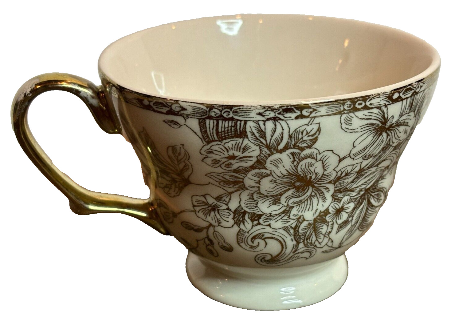 222 Fifth Hawthorn Gold Teacup Chinoiserie Floral Flower Replacement Coffee Mug