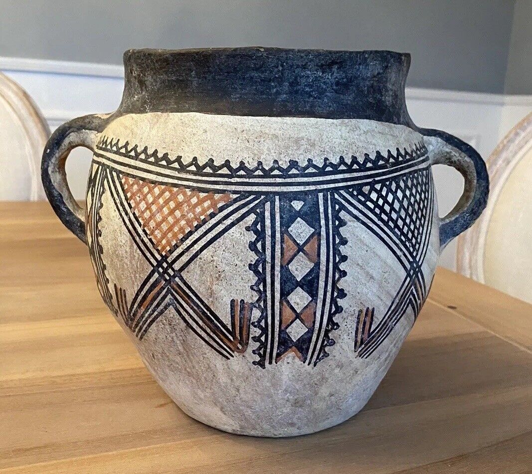 Kabyle (Berber) Pottery Vase Bowl Vessel Handles 8.25” x 9.5” - Algeria Morocco