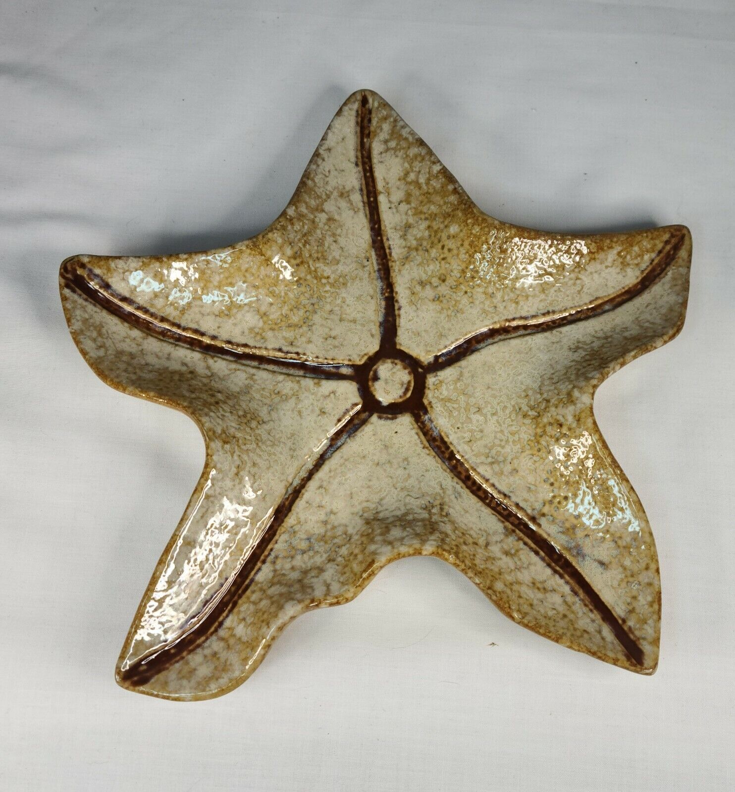 Vintage Pottery Starfish signed dated 1948 cream and brown orange peel texture