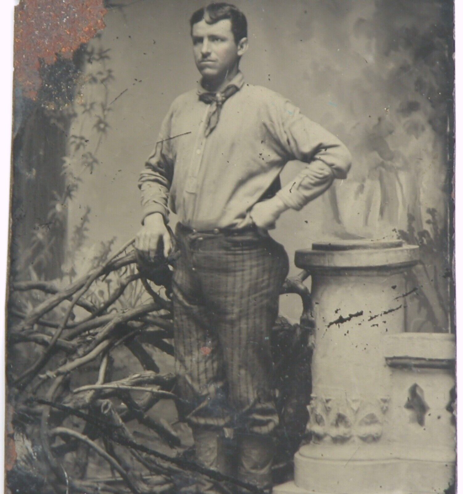 Antique 1890s Tintype Victorian Wild West Young Man American Frontier Workwear