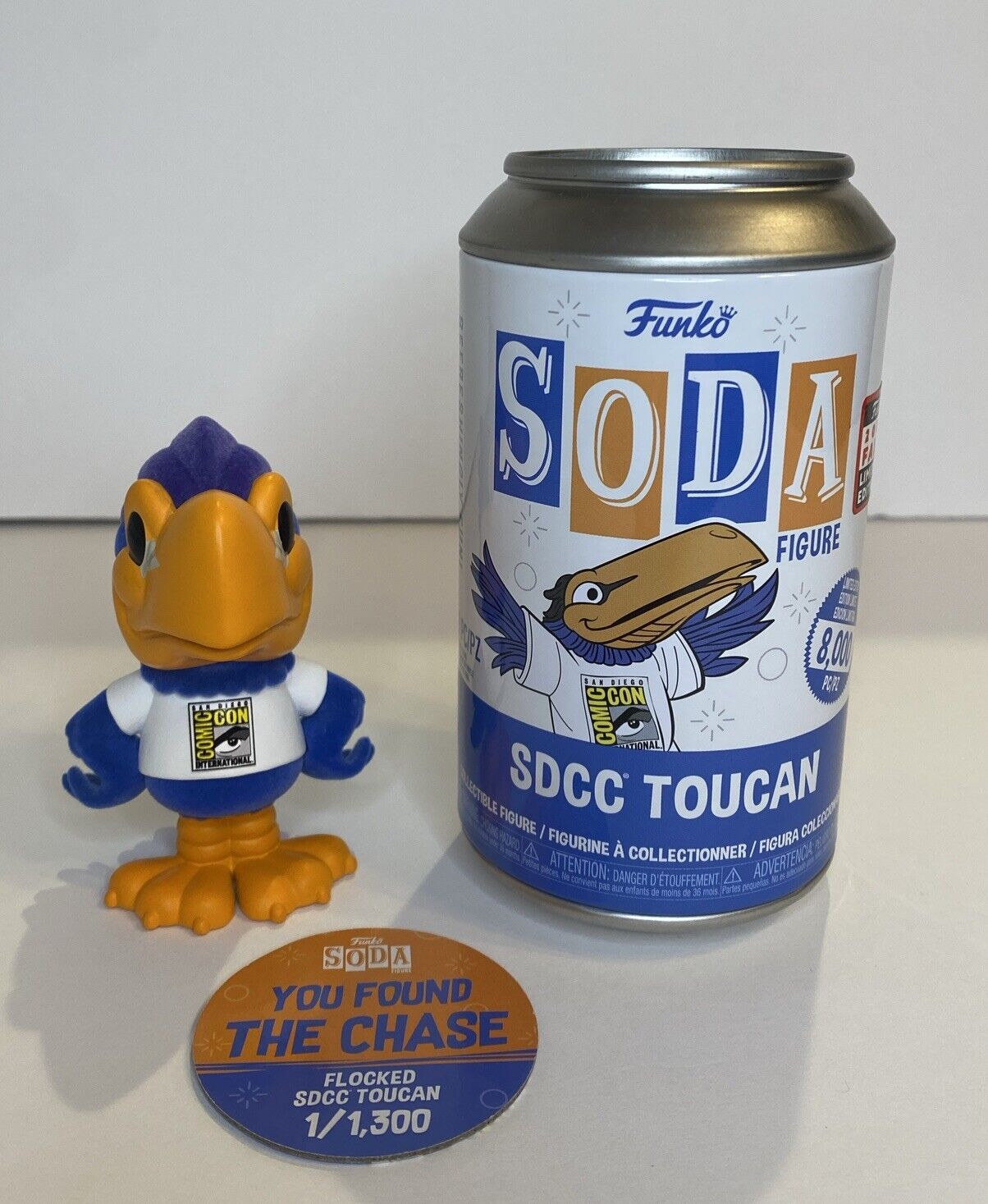 Funko Soda Vinyl Figure LE Chase SDCC Toucan Fall Convention Exclusive Flocked