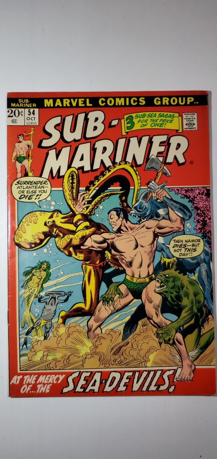 Sub-Mariner #54 (1972, Marvel) 1st Appearance of Lorvex High Grade 8.0
