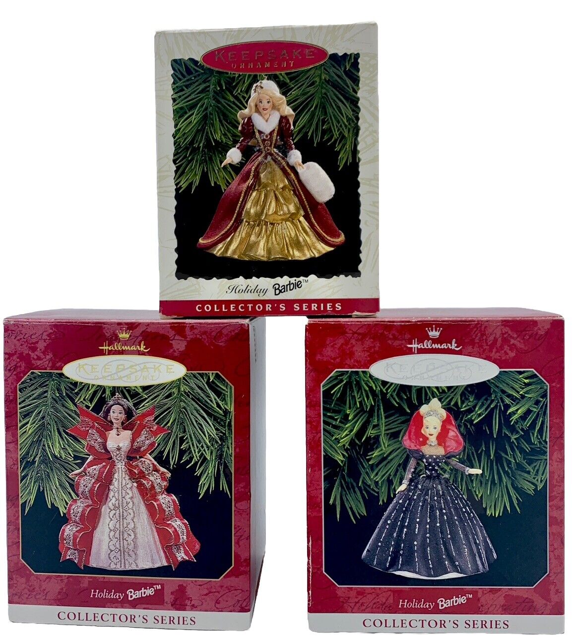 Vtg Hallmark Keepsake Ornaments Holiday Barbie (#4, 5, 6) 1996,-97,-98 Lot of 3