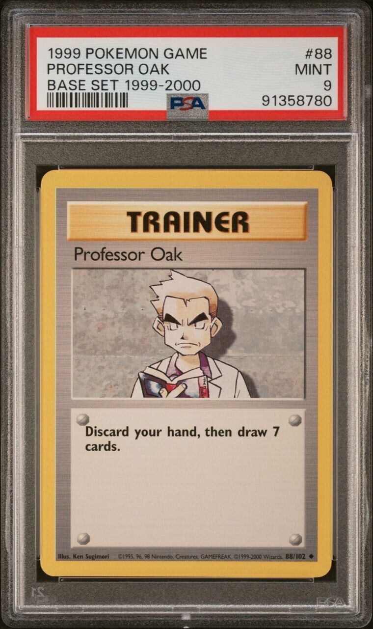 Professor Oak Base Set WOTC Pokemon Card 88/102 - 4TH PRINT ©️ 1999 - 2000 PSA 9