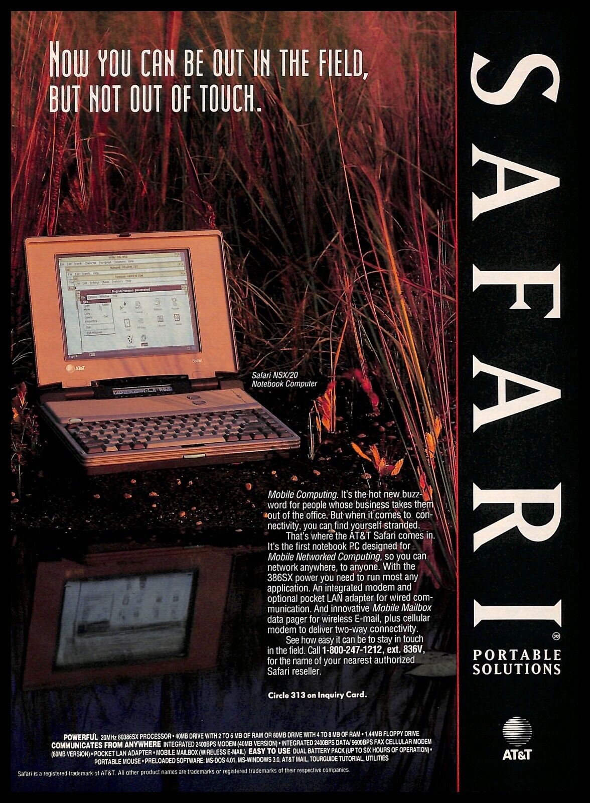 1992 AT&T Safari Notebook Computer PRINT AD Retro PC Mobile Computing