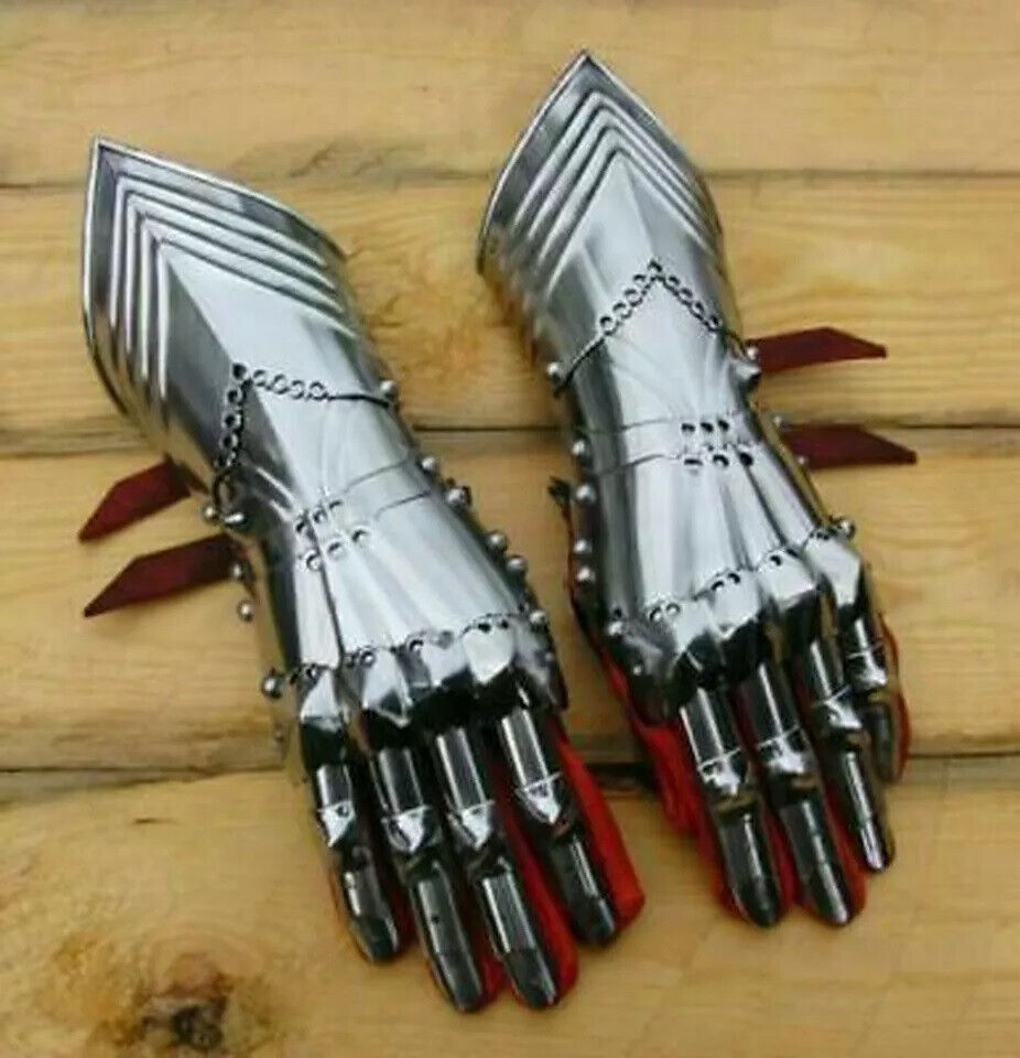 18GA Steel Gauntlets Armor Medieval Late Gothic Knight Finger Gloves SCA LARP