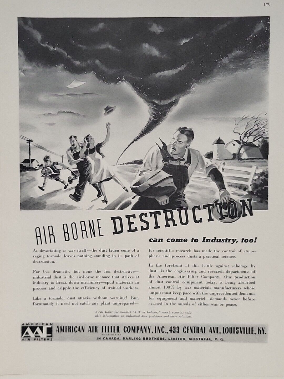 1942 American Air Filter Company Fortune WW2 Print Ad Q2 Tornado Farmers Boy