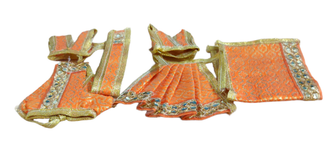 @ Indian Traditional Radha Krishna Dress Orange Colour With Golden Border