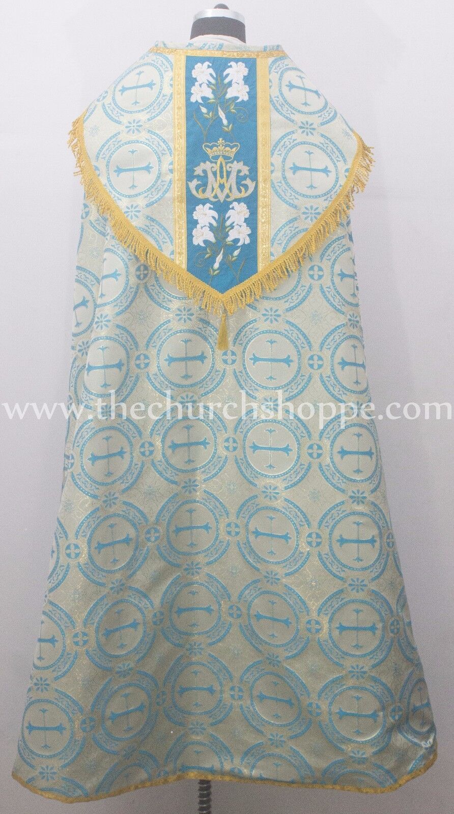NEW Metallic Marian Blue Gold Cope & Stole Set with AM embroidery,capa pluvial