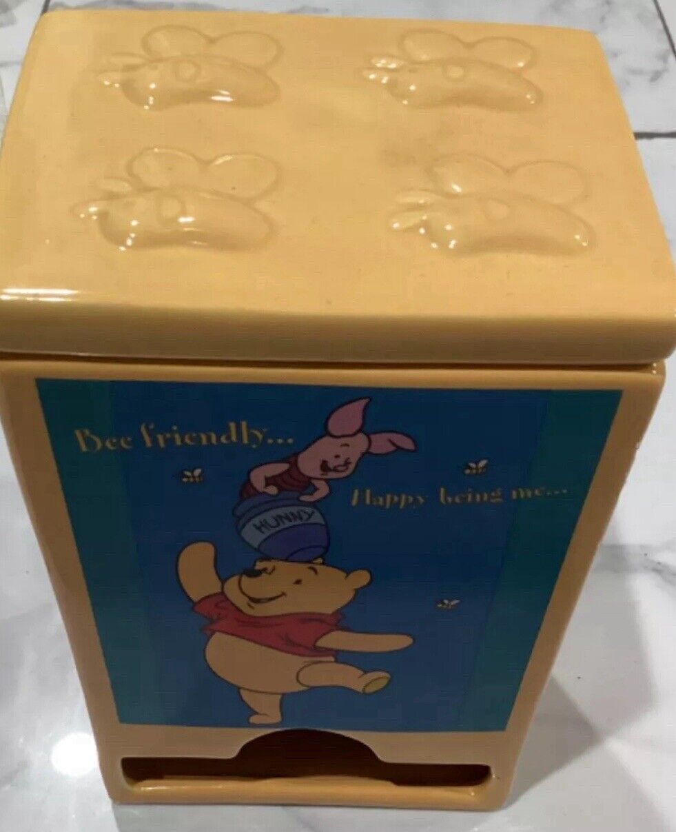 Vintage 90’s Disney Winnie Pooh Piglet Tissue Dispenser Tea Bag Holder Honey Bee