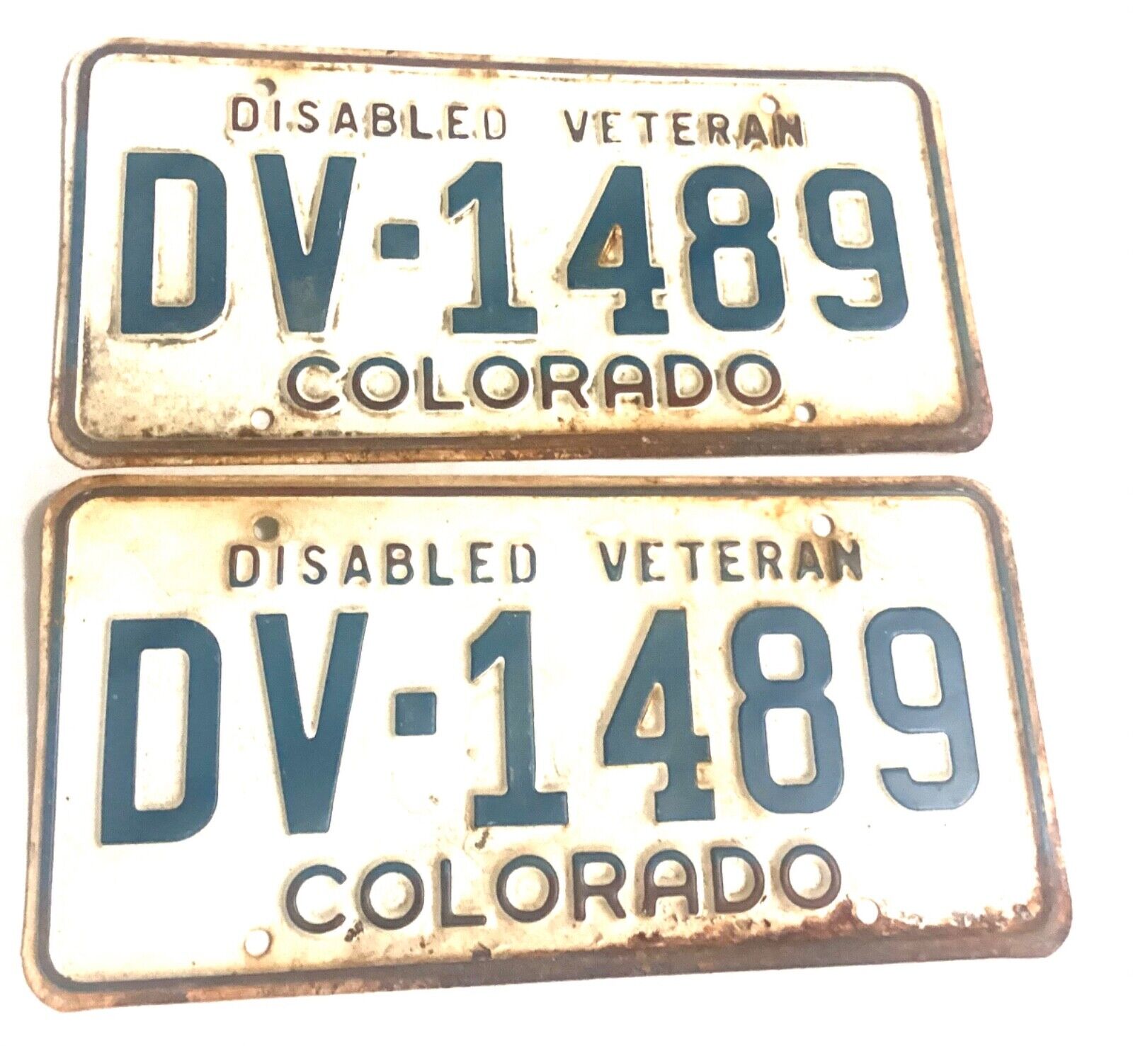 1970\'s Colorado Disabled Veteran License Plate  Matching Pair Vintage Nostalgic