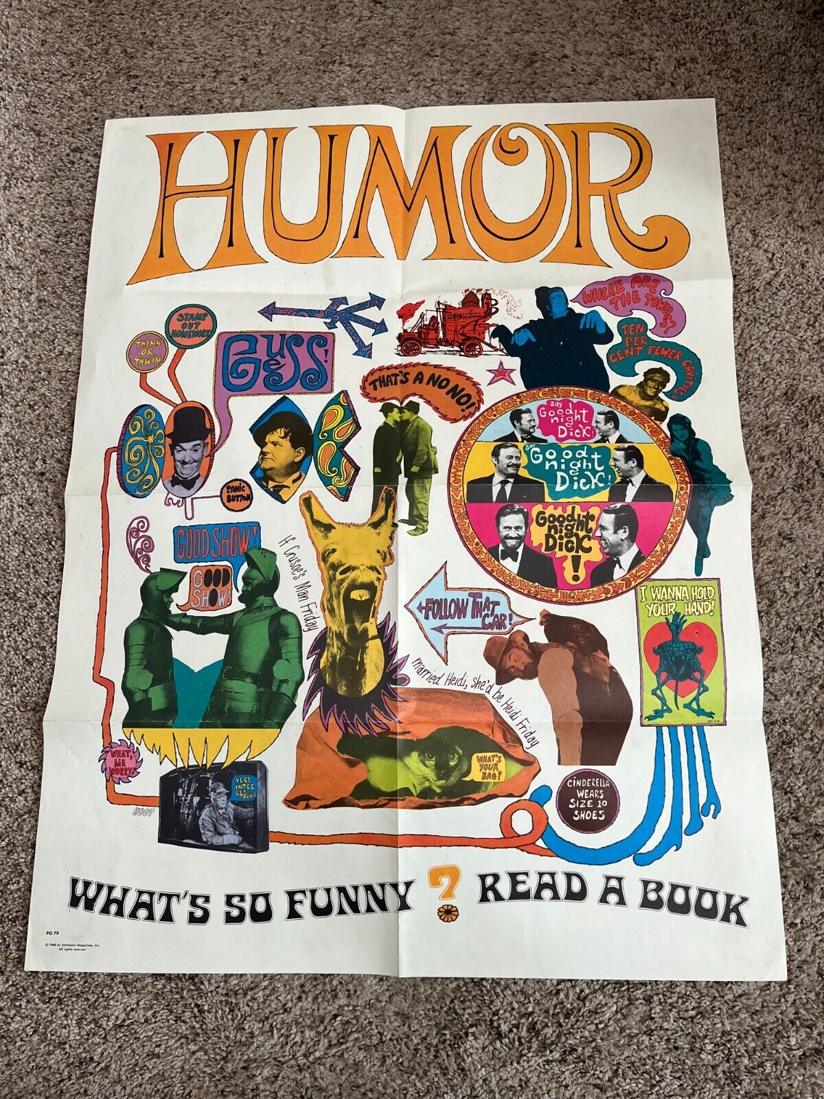 Vintage Original 1968 Library Classroom Poster Scholastic Adventure - Humor