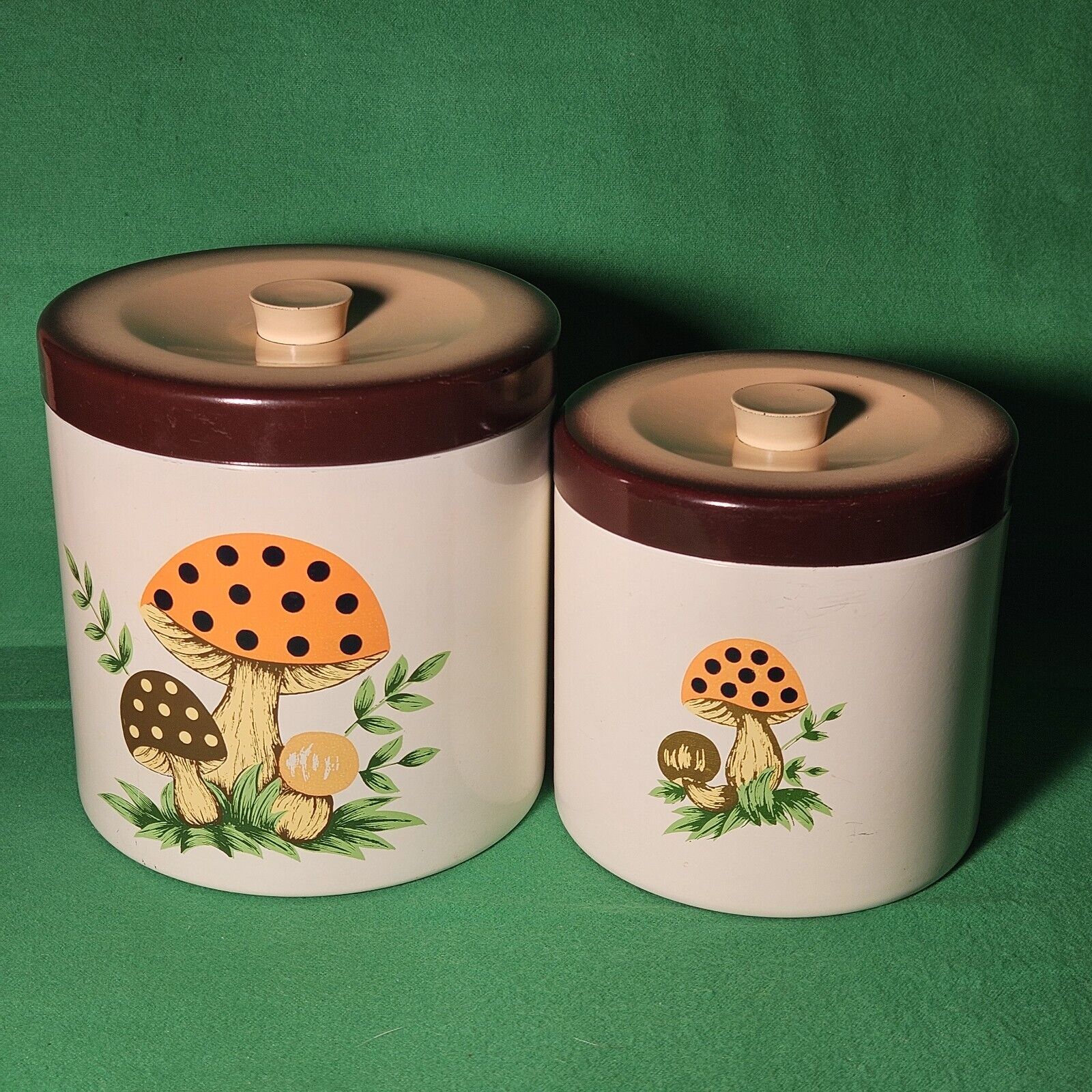 Vtg Merry Mushroom Canister 1978 Sears Roebuck And Co Lacquerware Set Of 2 Japan