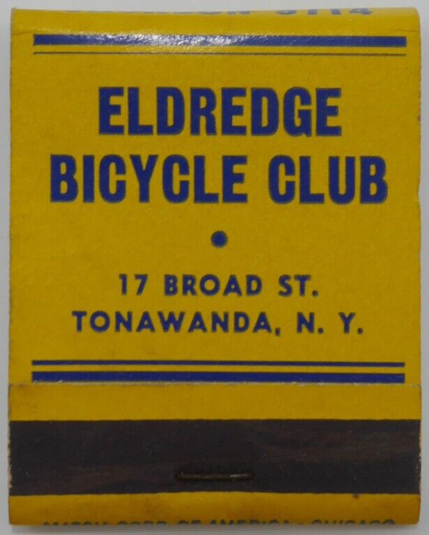 Eldredge Bicycle Club Tonawanda NY Matchbook Vintage Buffalo New York Cover