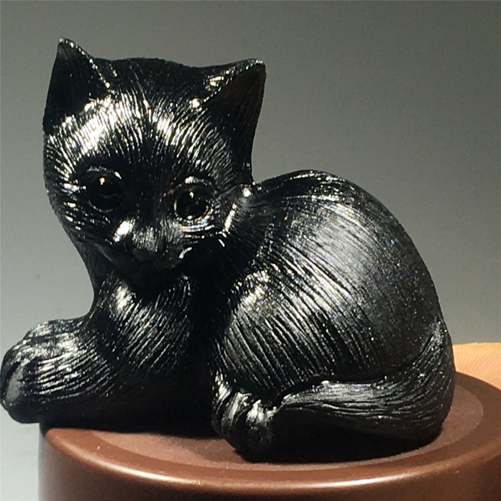 2.1“ Natural cat Hand Carved Quartz Crystal Obsidian Skull Reiki Healing 1PC