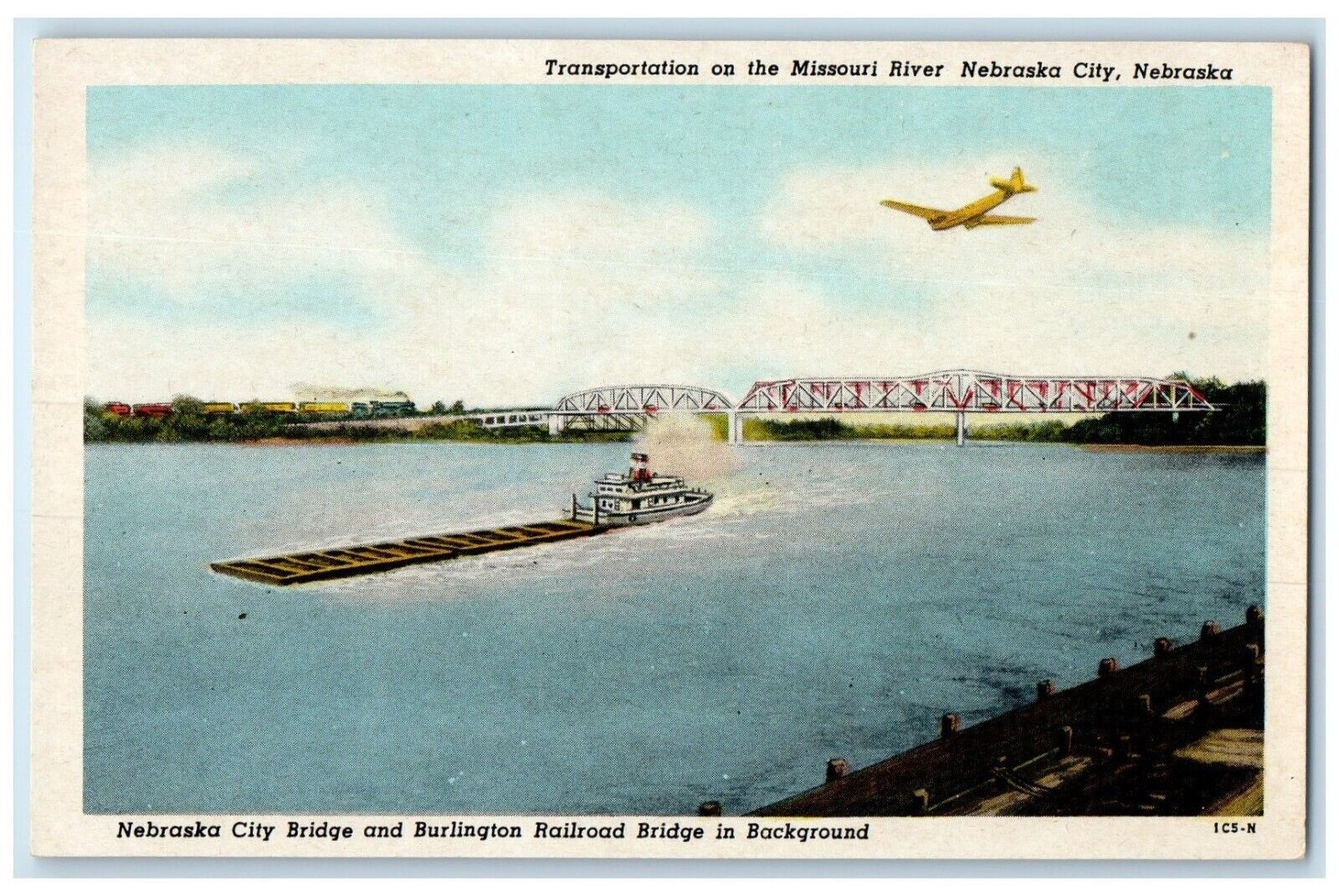 c1930\'s Transportation On The Missouri River Nebraska City NE, Steamer Postcard