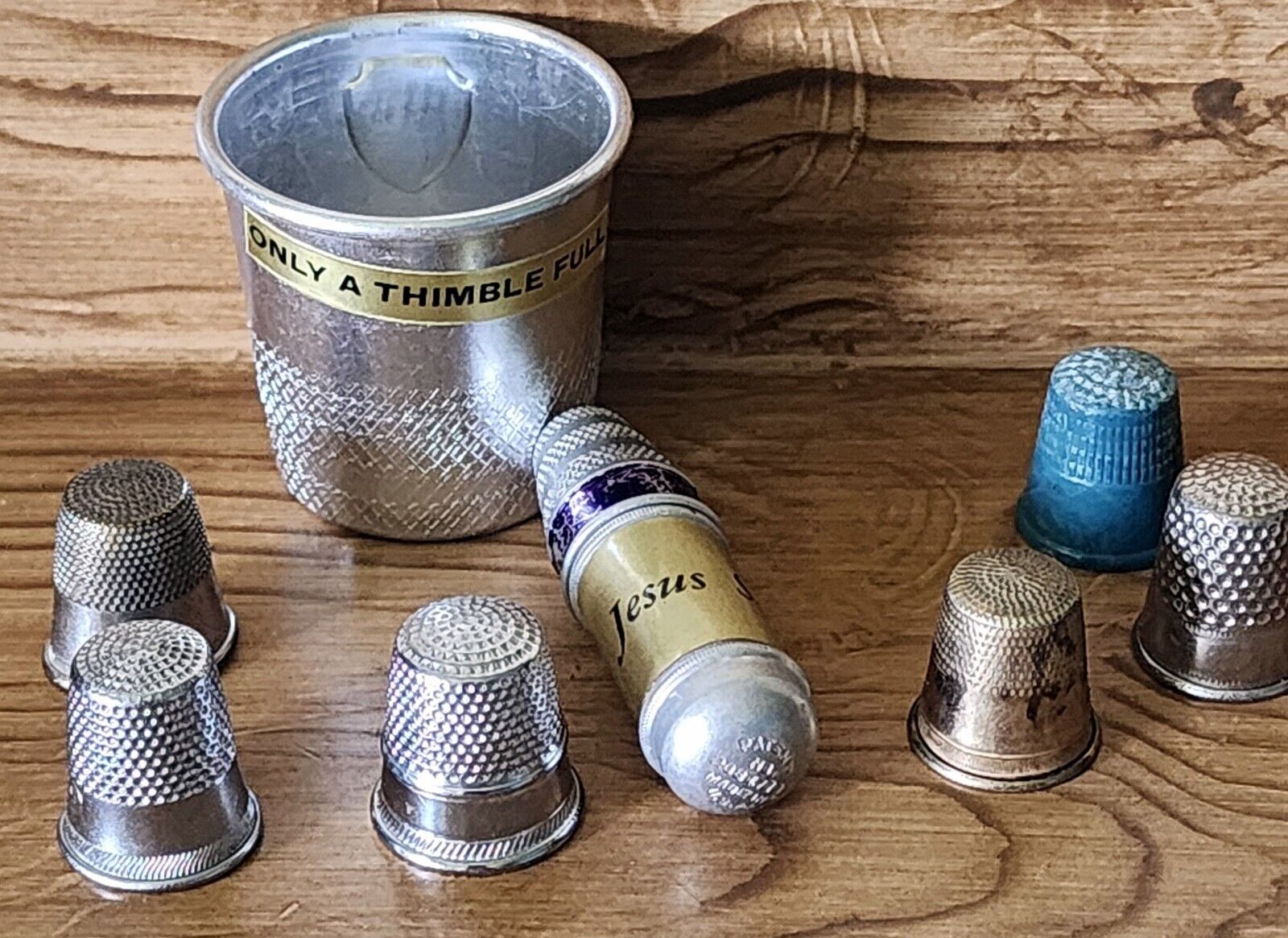 Vintage Thimble Lot Of 8 One Was Sewing Kit One Shot Glass Only A Thimble Full