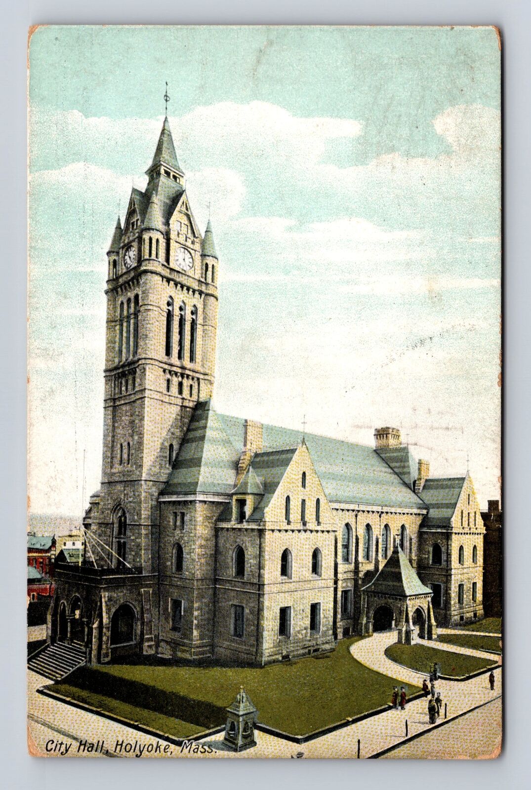 Holyoke MA-Massachusetts, City Hall, Antique, Vintage c1908 Souvenir Postcard