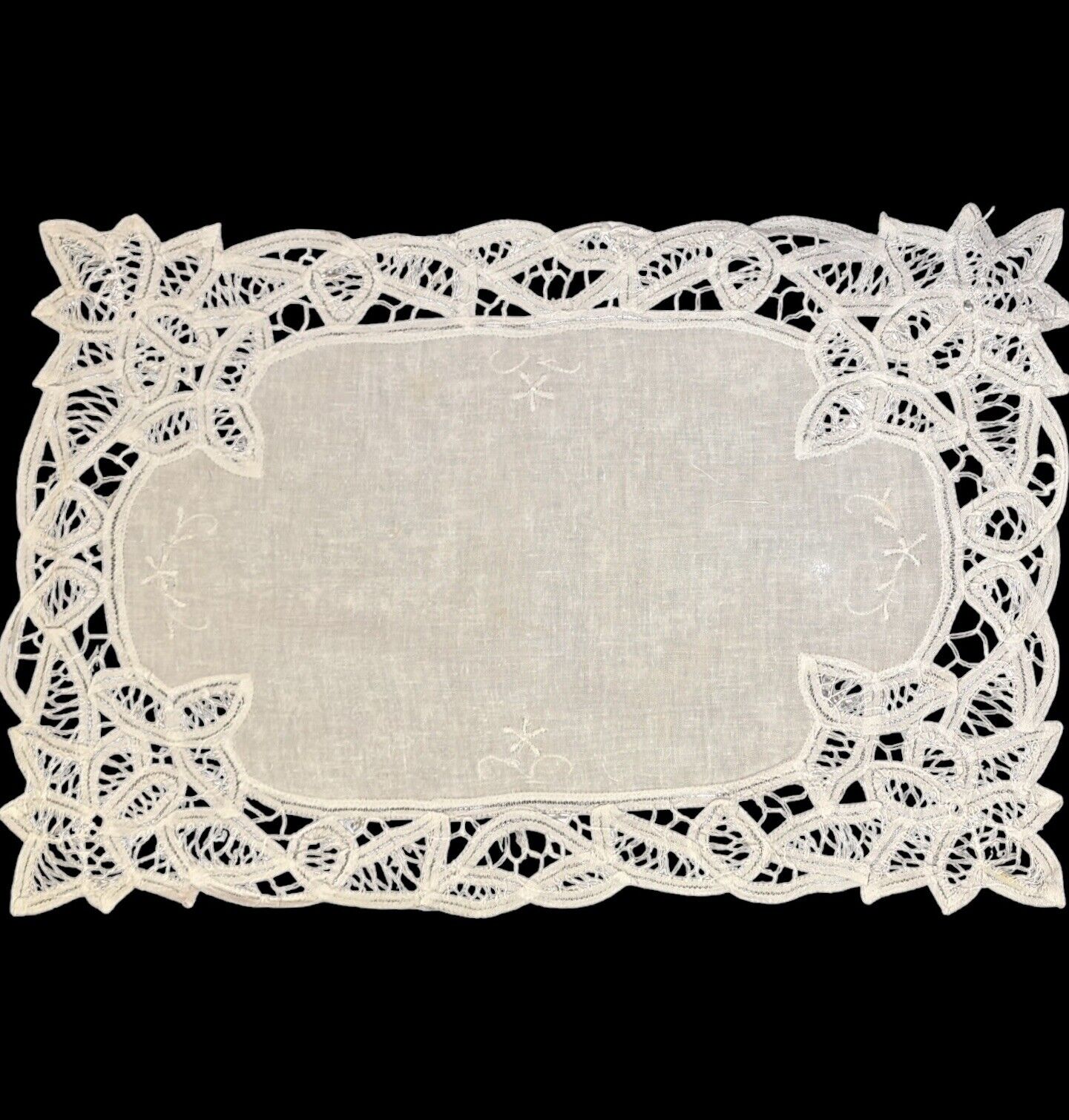 Set Of 8 Vintage White Battenberg Lace Placemats 19” X 14”