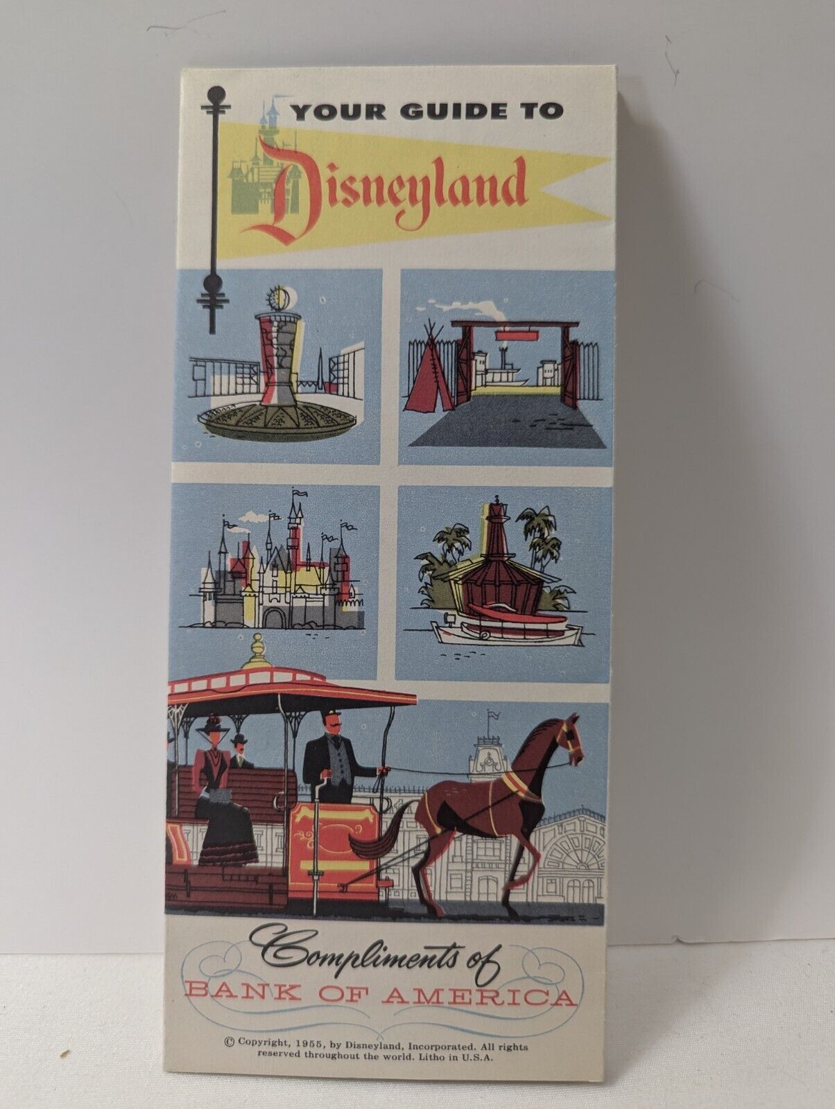 Rare 1955 Your Guide To Disneyland Map Brochure Compliments Of Bank of America 