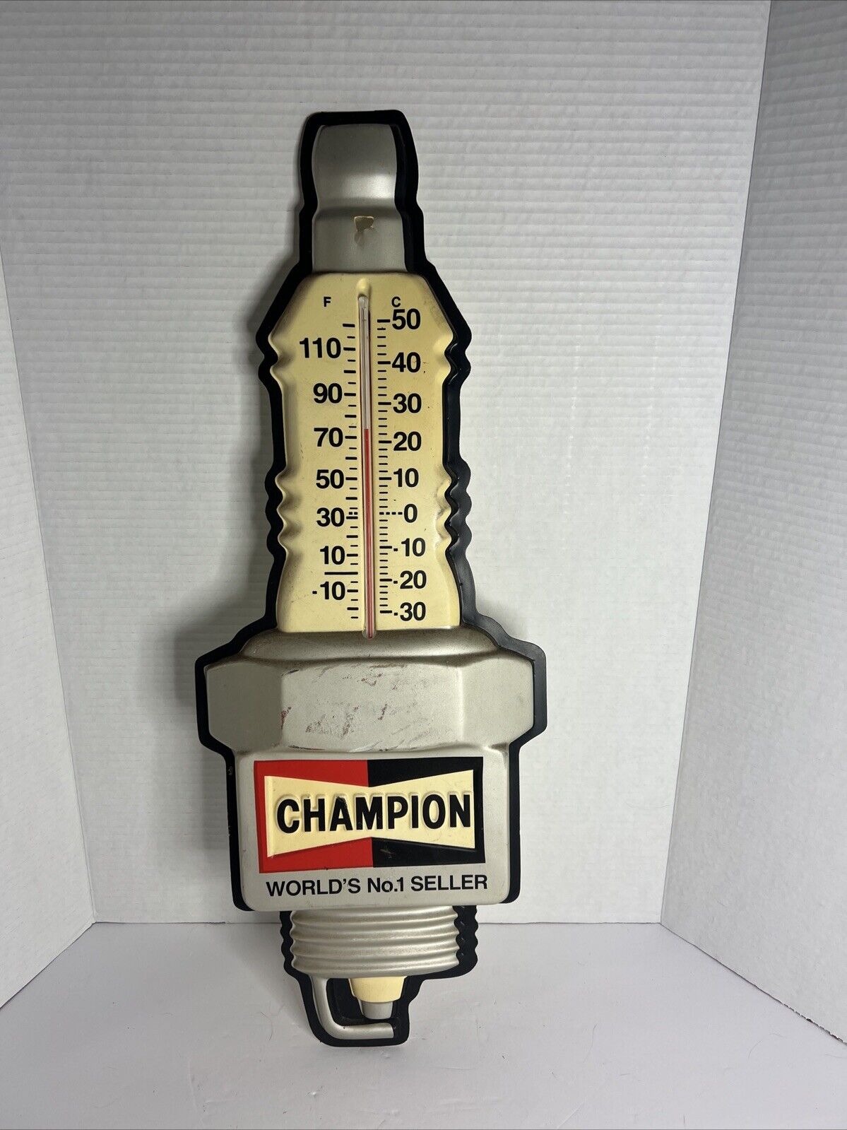 VINTAGE CHAMPION SPARK PLUG THERMOMETER SIGN 3D MOLDED PLASTIC 1960'S