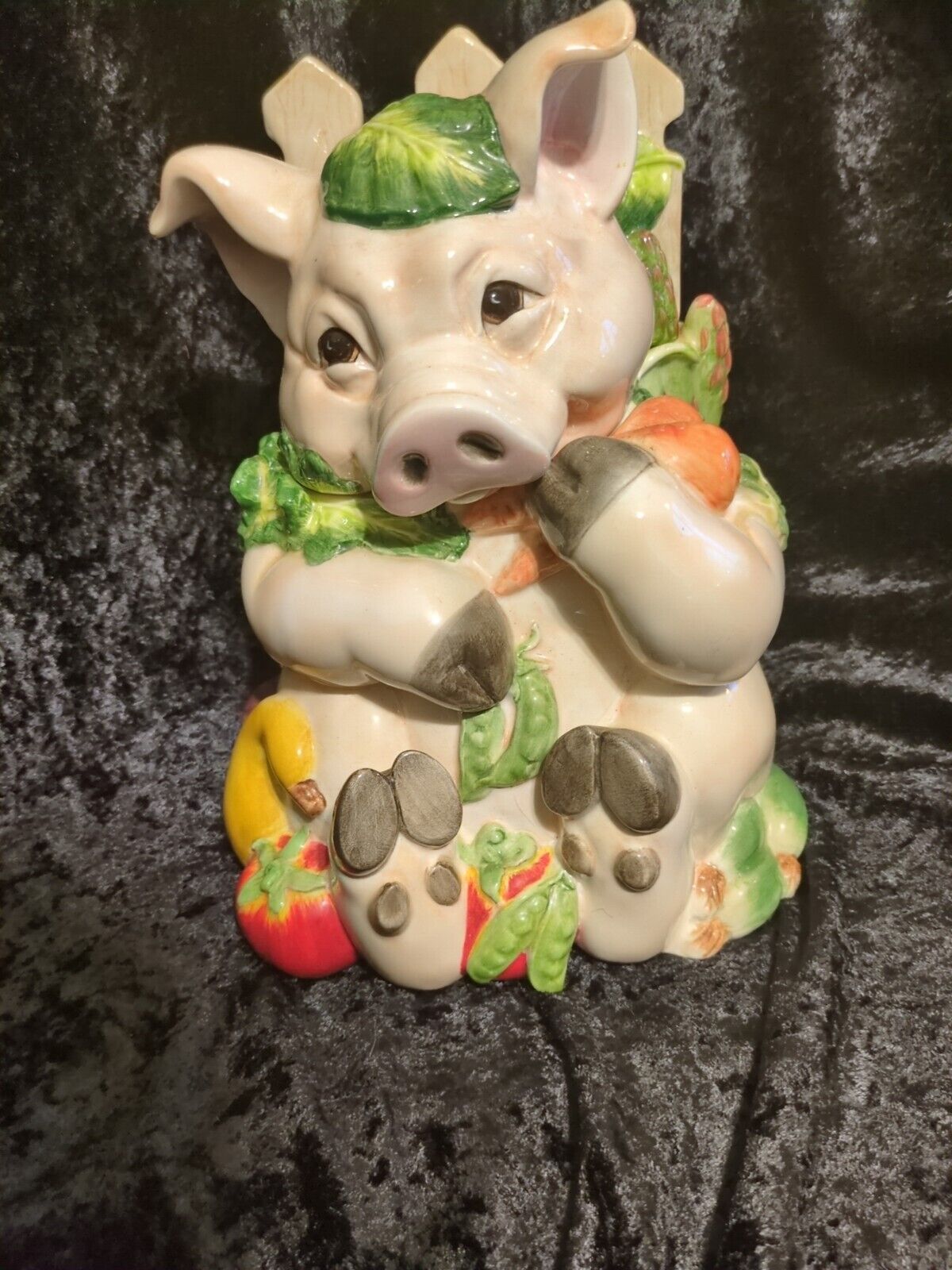 Vintage Fitz and Floyd Essentials Handcrafted Percy the Pig Cookie Jar Majolica