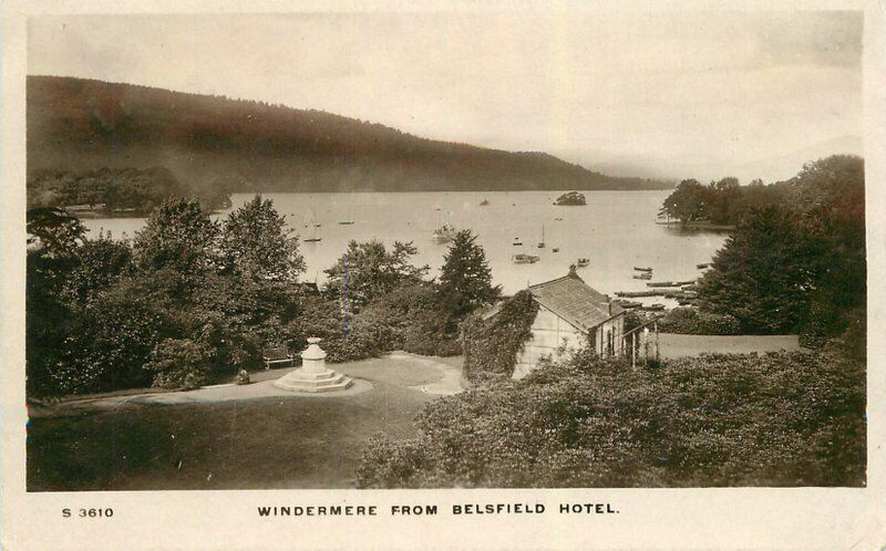 UK 1911 Lake District Windemere Belsfield Hotel RPPC Photo Postcard 21-10740