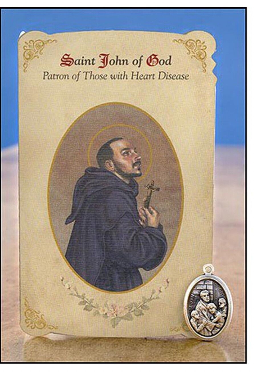 Saint John of God (Patron Saint for Heart Disease) Prayer Card  + Medal, New
