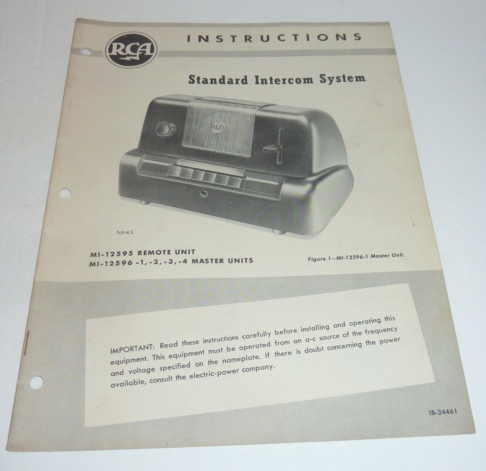 RCA Vintage 1940s, 50s  STANDARD INTERCOM SYSTEM INSTRUCTION MANUAL SEE PHOTOS