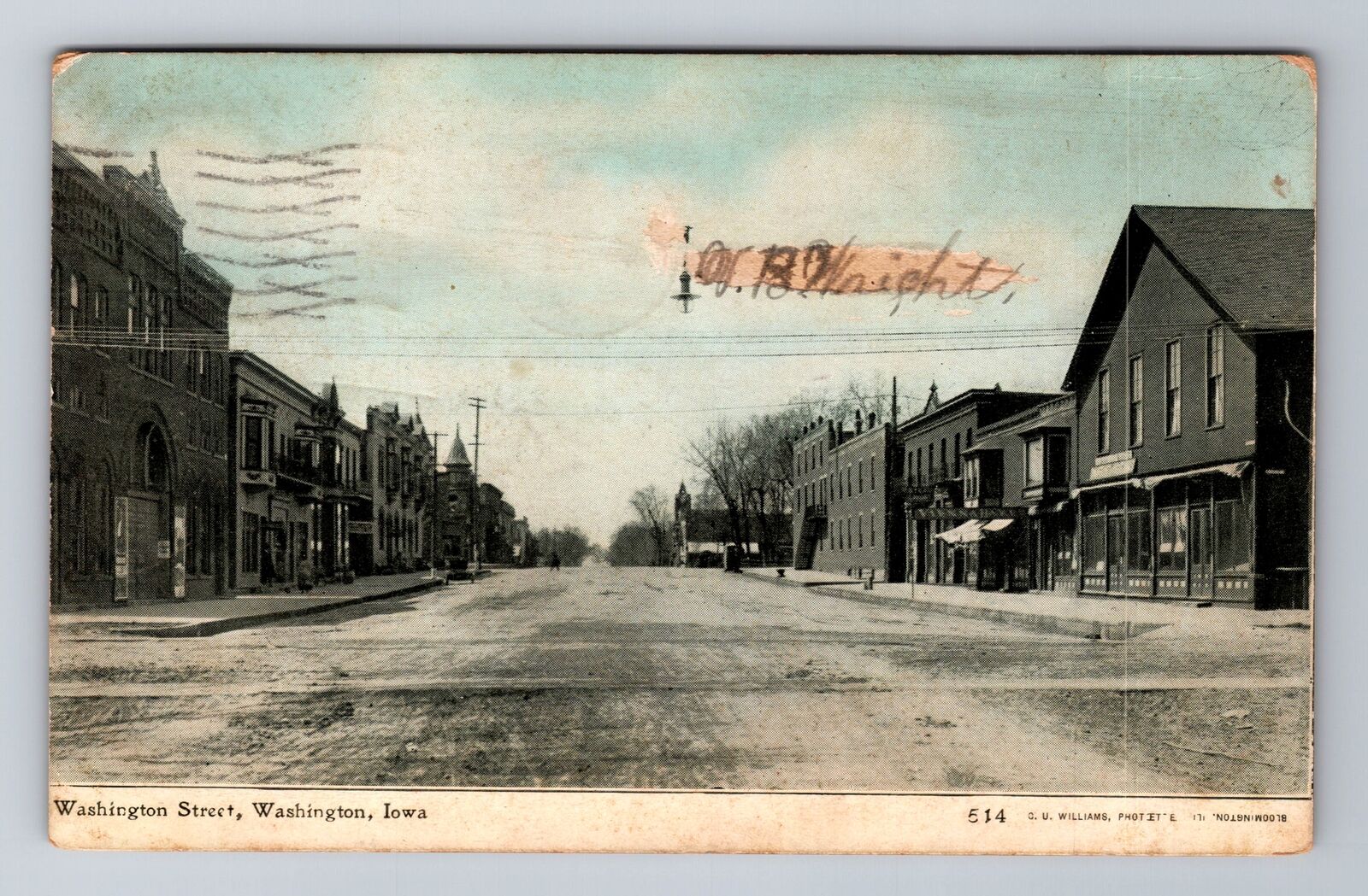 Washington IA-Iowa, Washington Street, Advertisement, Vintage c1914 Postcard