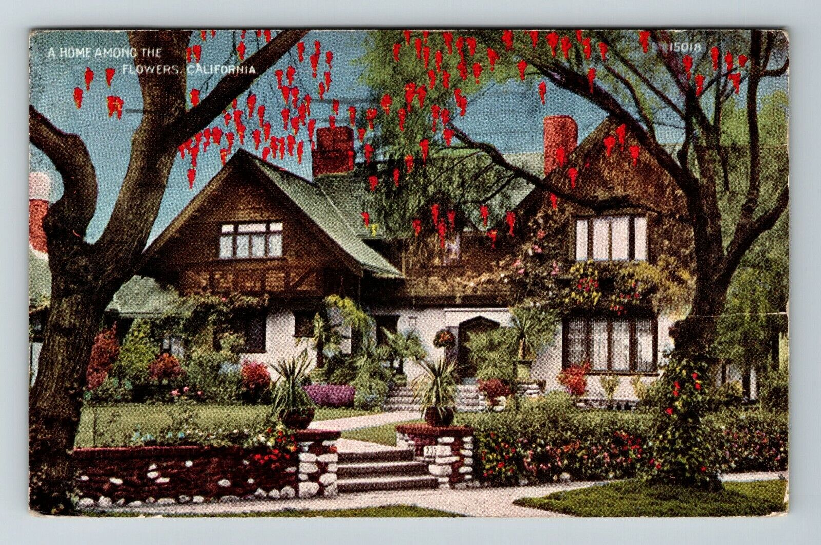 A Home Among The Flowers In California Vintage Souvenir Postcard