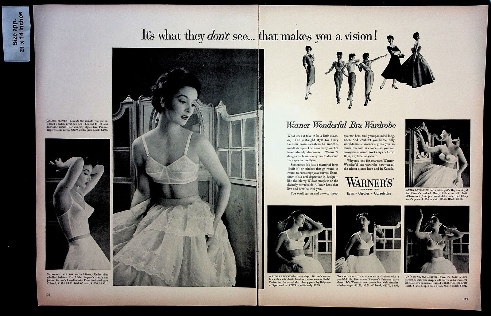 1954 Warner's Bras Girdles Corselettes Woman Underwear Vintage Print Ad 39322