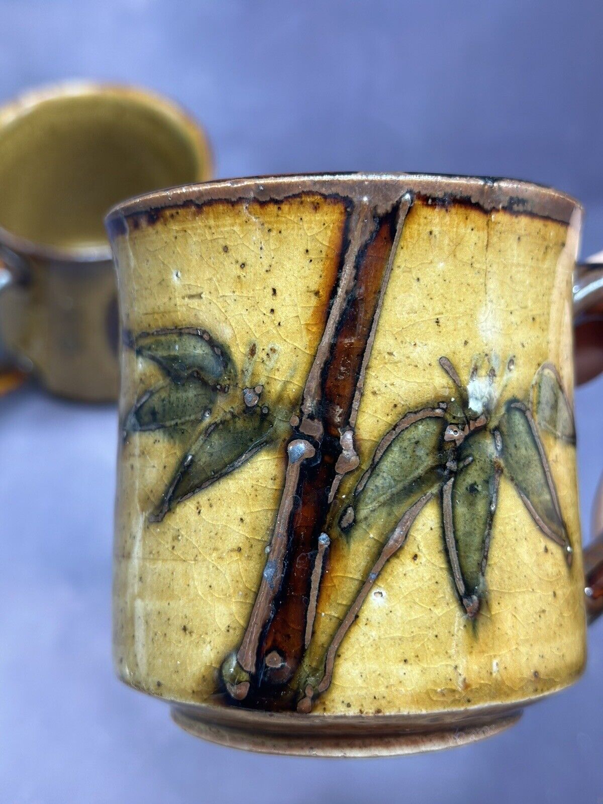 Vintage Otagiri Stoneware Bamboo Design Mugs Set of 2 Coffee Cups Japan