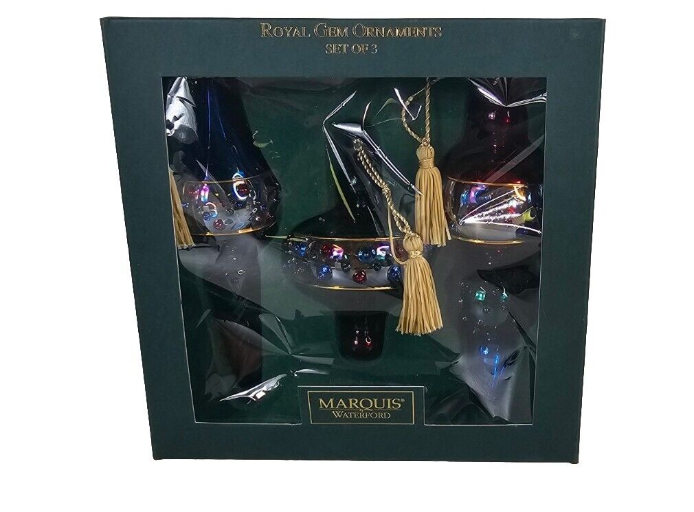 Waterford Marquis Crystal Set 3 Royal Gem Christmas Ornaments 2003